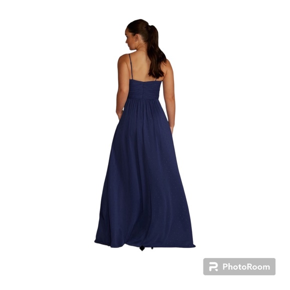 DB Studio David's Bridal Dress Size 2 Straight Neck Clip Dot A-Line Cobalt Blue - Picture 12 of 15